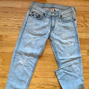 Men’s Size 34 X 34 TRUE RELIGION “Rainbow Bobby” straight leg blue Jeans